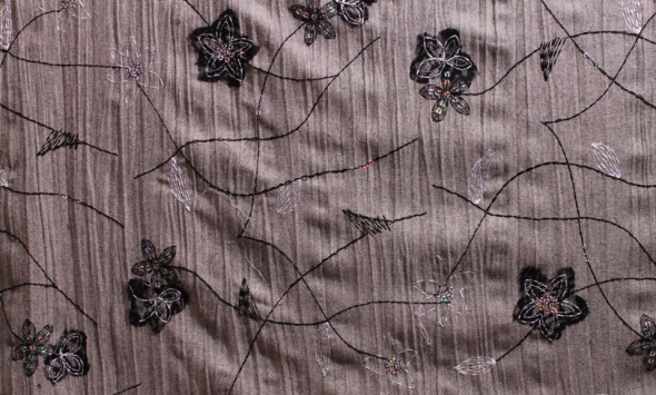 Тканина вовна костюмна вишивка квіти Італія Stella Ricci                                                                                                                                                                                                   - Фото