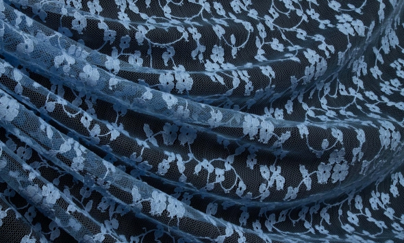 Тканина сітка з вишивкою однотонна блакитний Італія Stella Ricci                                                                                                                                                                                           - Фото