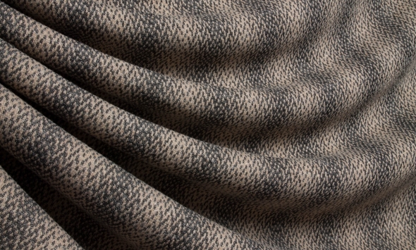 Тканина вовняна щільний трикотаж з віскозою і нейлоном в сіро-бежеві смуги                                                                                                                                                                                 - Фото