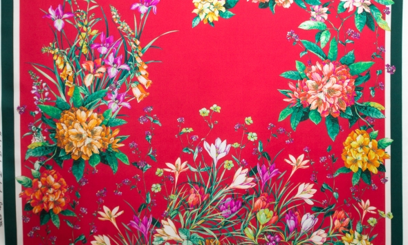 Тканина шовк хустка квіти натуральний принтований Італія Stella Ricci                                                                                                                                                                                      - Фото
