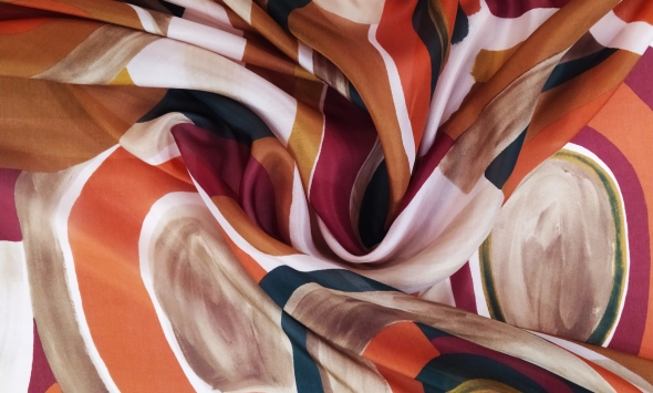 Тканина шовк абстракція натуральний принтований Італія Stella Ricci                                                                                                                                                                                        - Фото