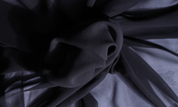 Тканина шифон однотонний креповий чорний Італія Stella Ricci                                                                                                                                                                                               - Фото