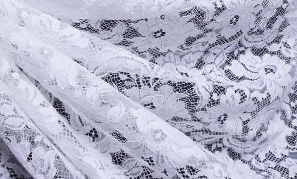 Тканина мереживо з кордовою ниткою однотонне білий Італія Stella Ricci                                                                                                                                                                                     - Фото