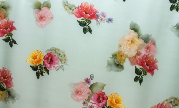 Тканина шовк квіти натуральний принтований Італія Stella Ricci                                                                                                                                                                                             - Фото