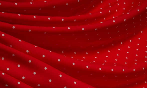 Тканина штапель червоний у білий горошок італійський Stella Ricci                                                                                                                                                                                          - Фото