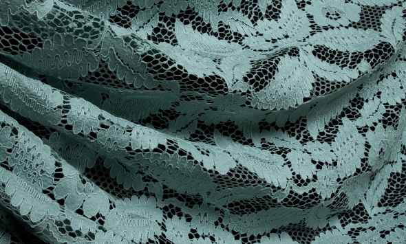 Тканина мереживо з кордовою ниткою однотонне м*ятний  Італія Stella Ricci                                                                                                                                                                                  - Фото