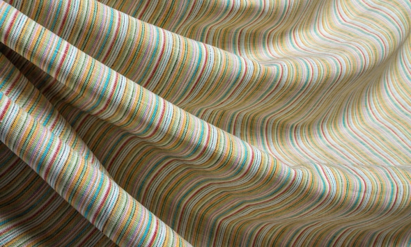 Тканина льон кольоровий принт смужка 270г/м?  Італія Stella Ricci                                                                                                                                                                                          - Фото